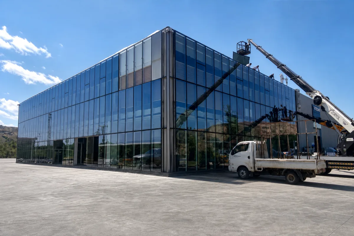Vinç ile cam cephe montajı